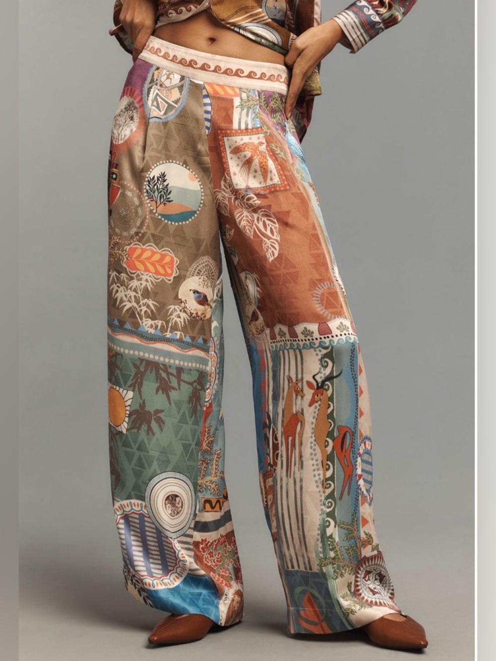 Anthropologie Ranna Gill Santa Fe Printed Wide Leg Pants Flowy Boho Size Medium